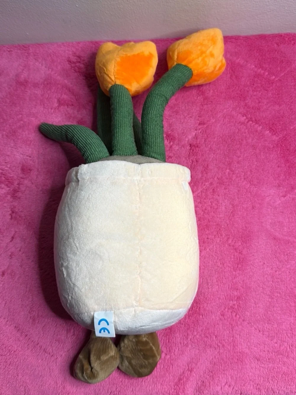 Plush Smiling Planter with Orange Tulips
